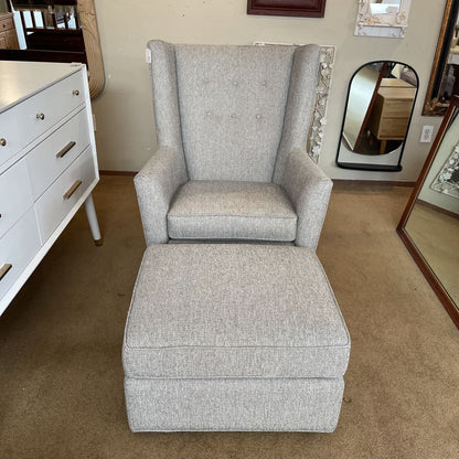 Room & Board Silver Wingback Swivel Glider Chair w/ Ottoman