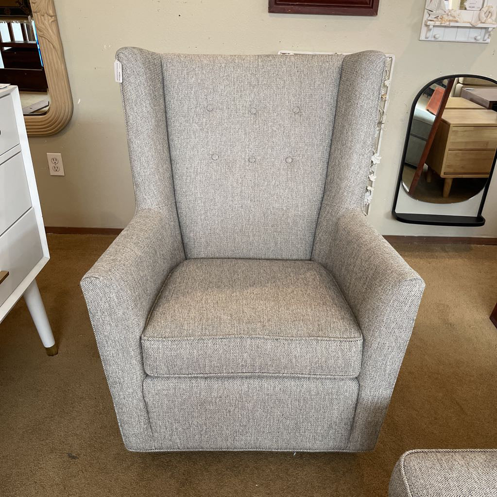 Room & Board Silver Wingback Swivel Glider Chair w/ Ottoman