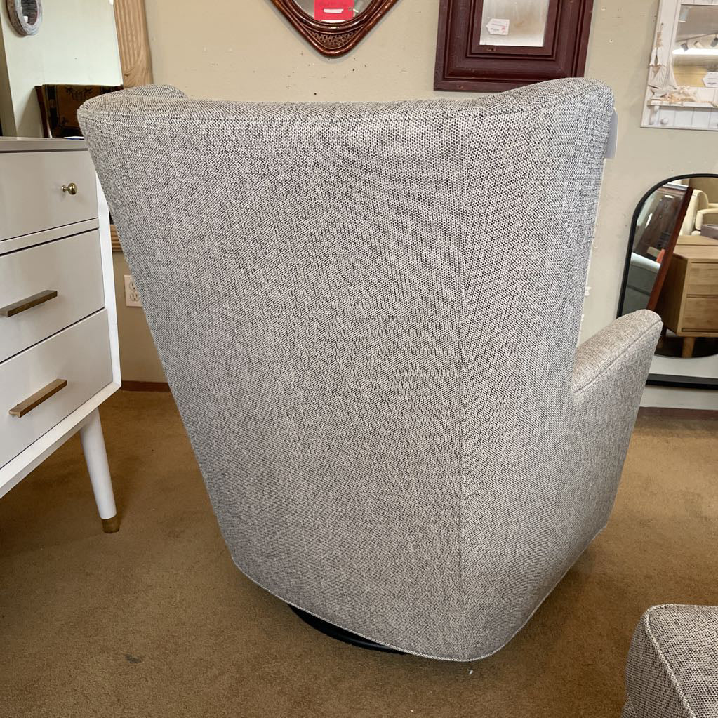 Room & Board Silver Wingback Swivel Glider Chair w/ Ottoman