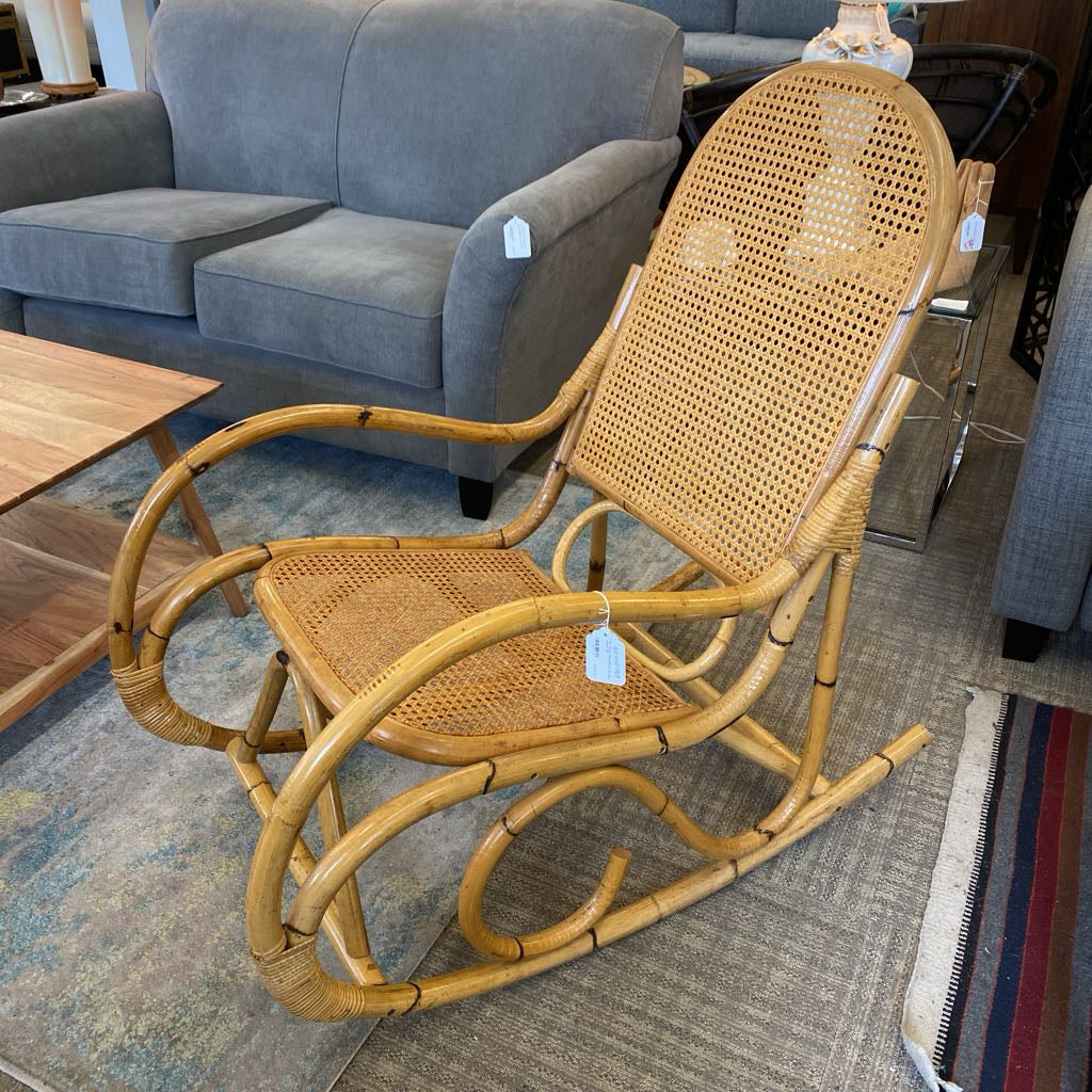 Mid Century Bent Bamboo & Cane Rocker