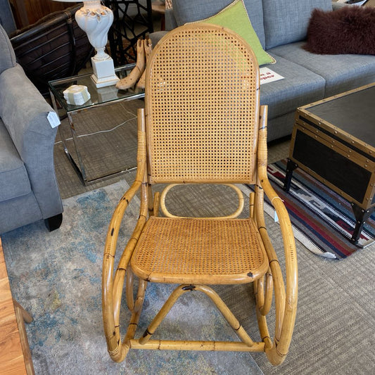 Mid Century Bent Bamboo & Cane Rocker U ACCENT CHAIRS