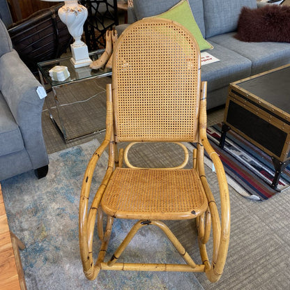 Mid Century Bent Bamboo & Cane Rocker U ACCENT CHAIRS