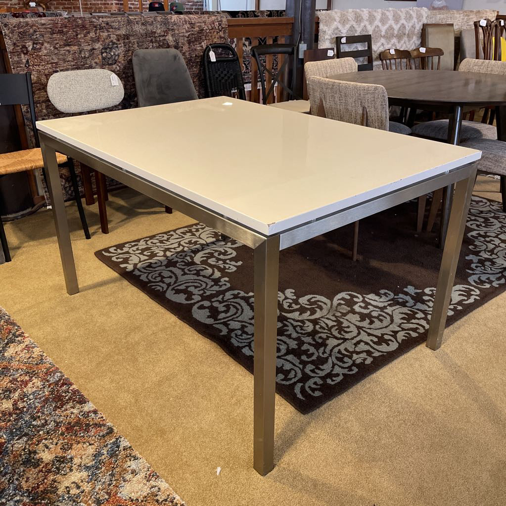 White High Gloss & Steel Rectangular Dining Table