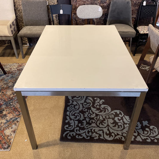 White High Gloss & Steel Rectangular Dining Table