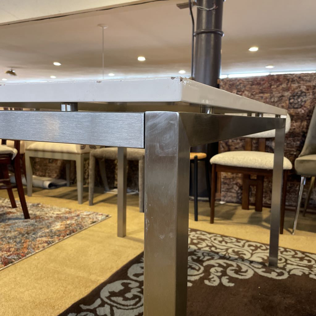 White High Gloss & Steel Rectangular Dining Table