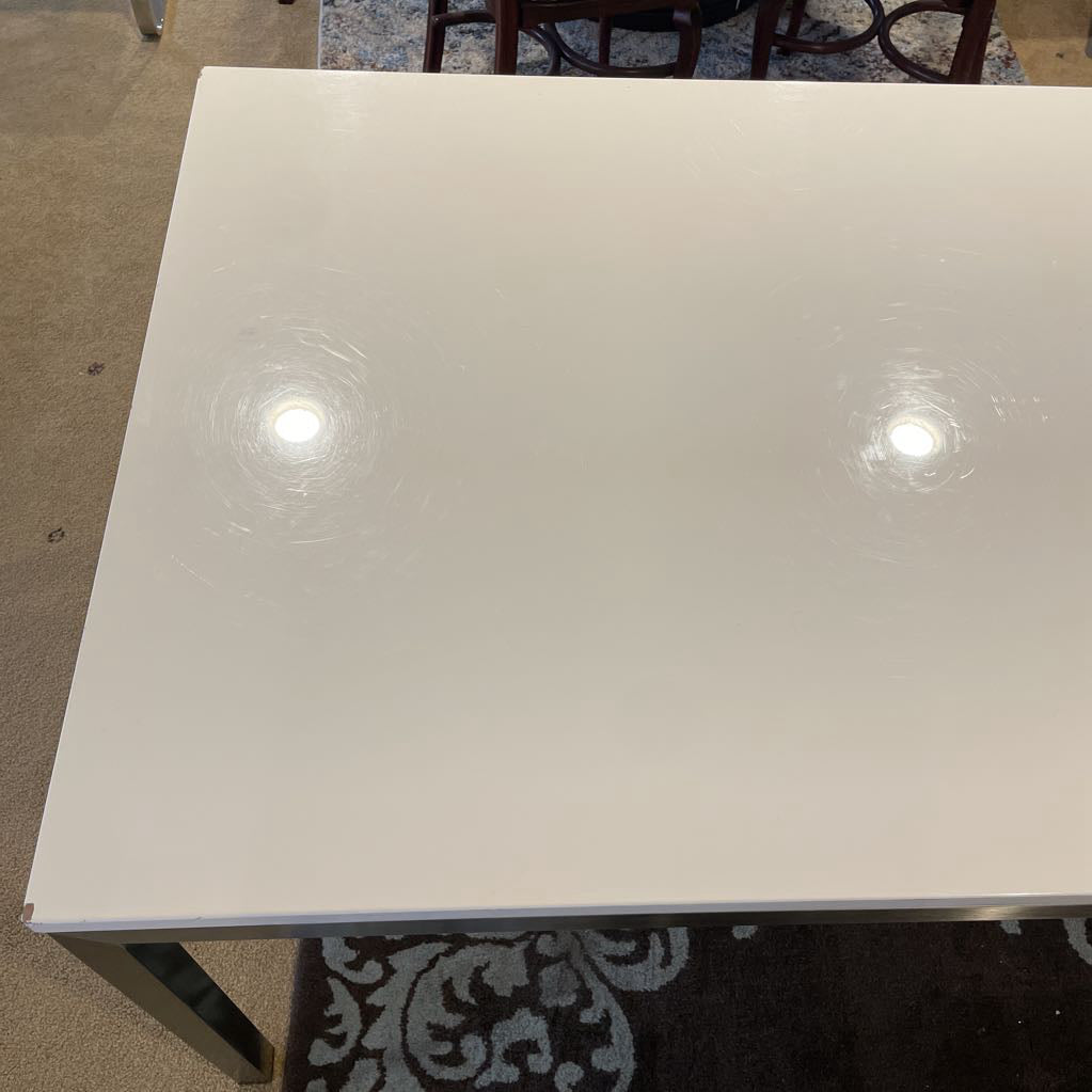 White High Gloss & Steel Rectangular Dining Table
