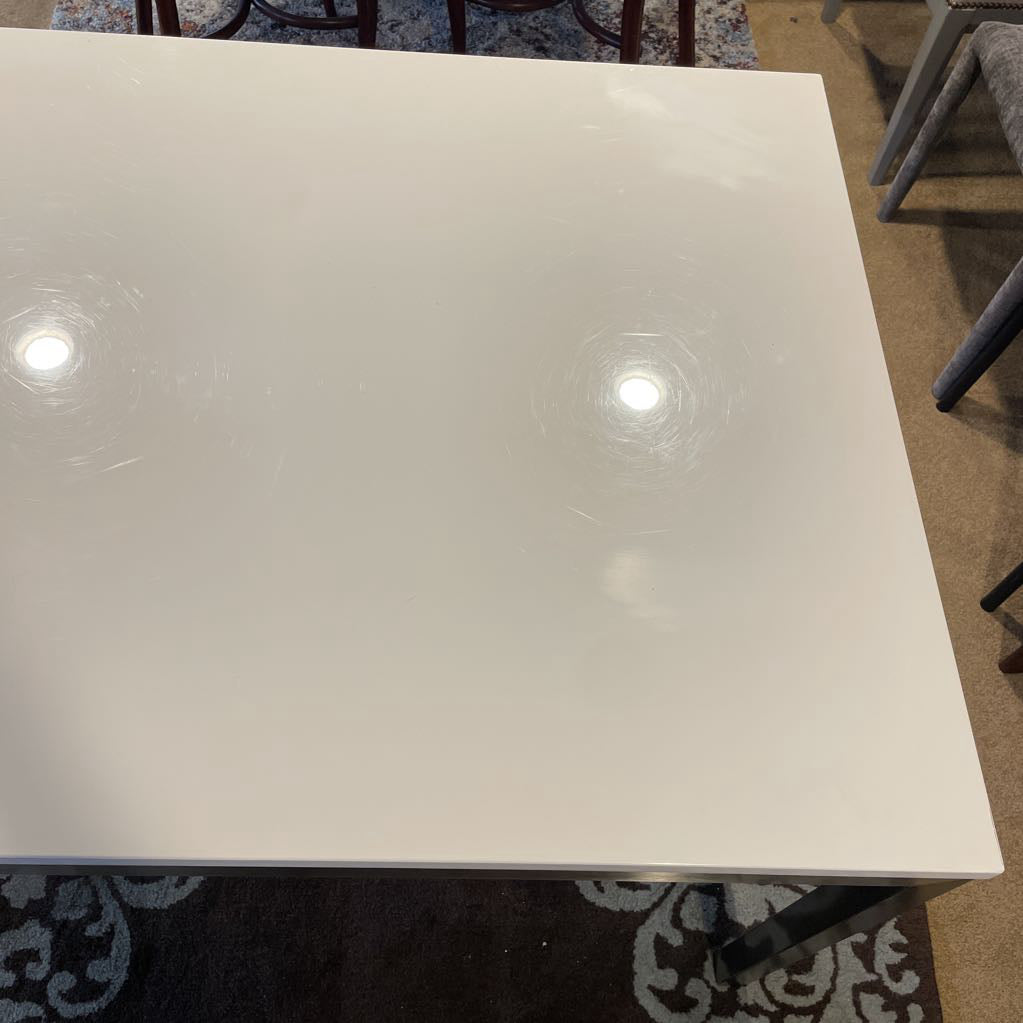 White High Gloss & Steel Rectangular Dining Table
