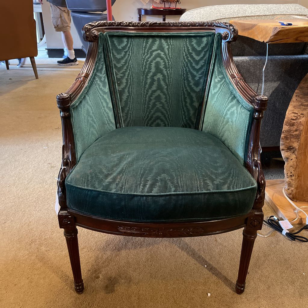 Century Emerald Green Embossed Velvet Barrel Back Lounge Chair