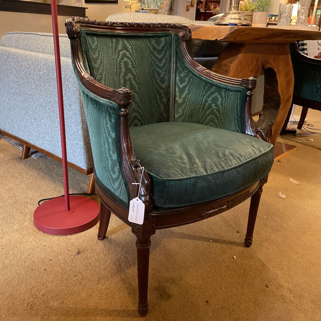 Century Emerald Green Embossed Velvet Barrel Back Lounge Chair