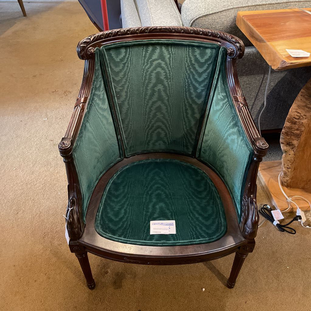Century Emerald Green Embossed Velvet Barrel Back Lounge Chair