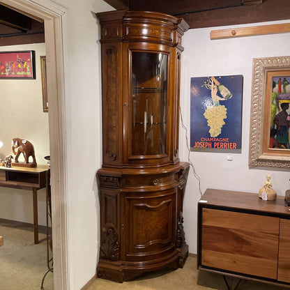 Ornate Italian Burled Wood Corner Cabinet