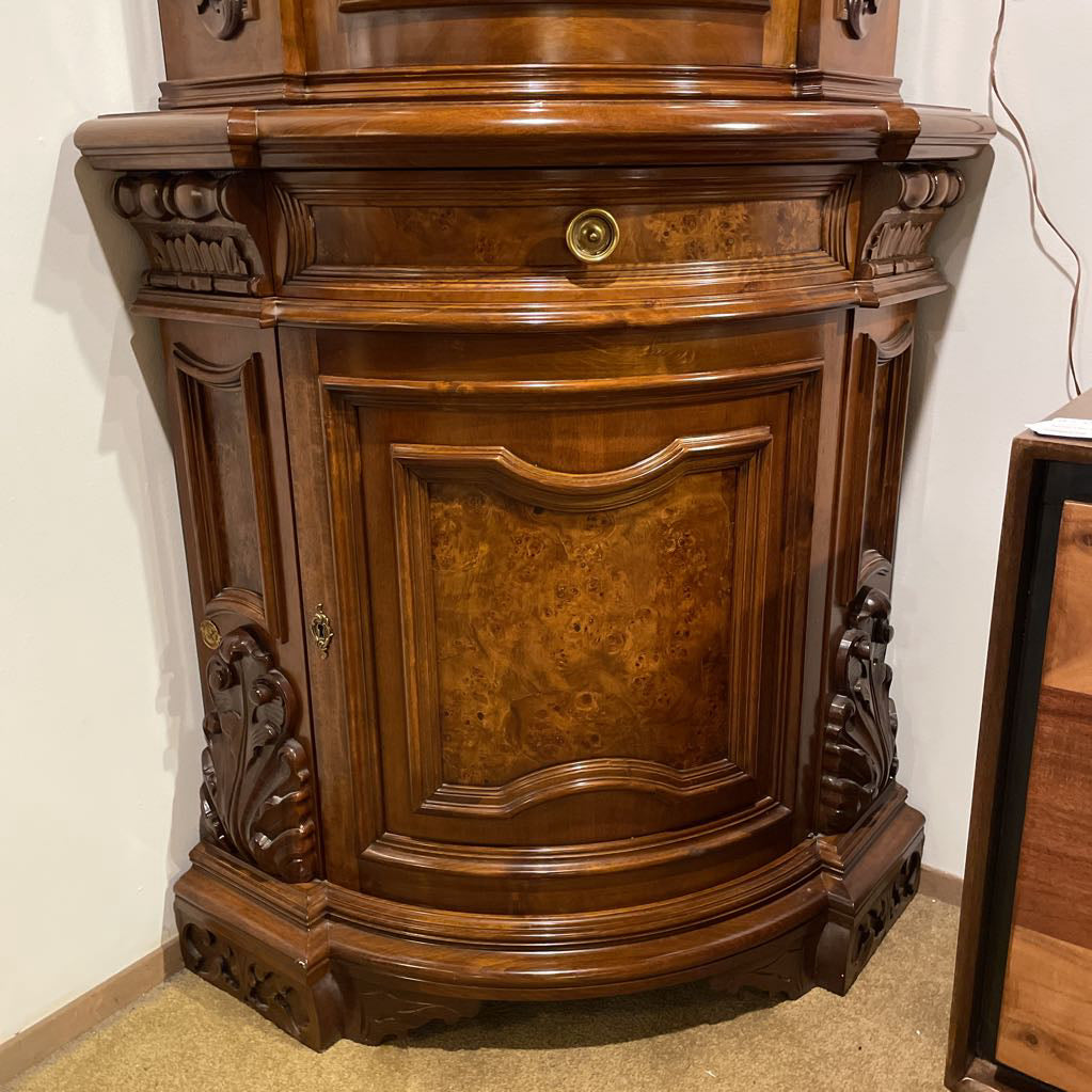 Ornate Italian Burled Wood Corner Cabinet