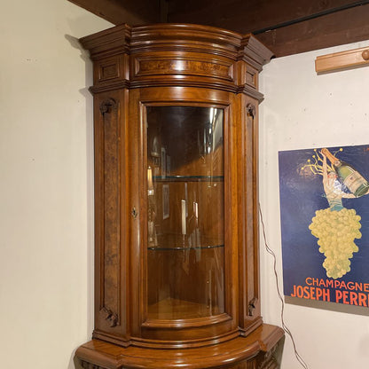 Ornate Italian Burled Wood Corner Cabinet
