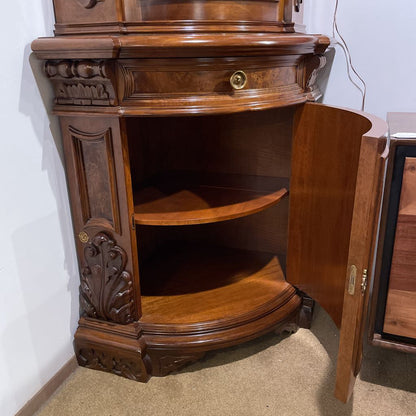 Ornate Italian Burled Wood Corner Cabinet