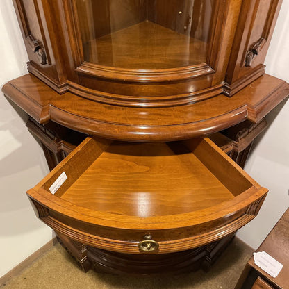 Ornate Italian Burled Wood Corner Cabinet