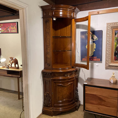 Ornate Italian Burled Wood Corner Cabinet