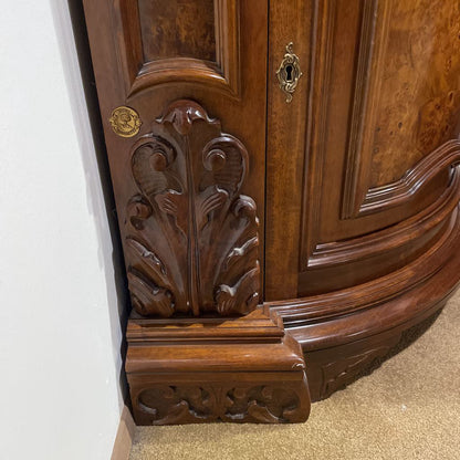 Ornate Italian Burled Wood Corner Cabinet