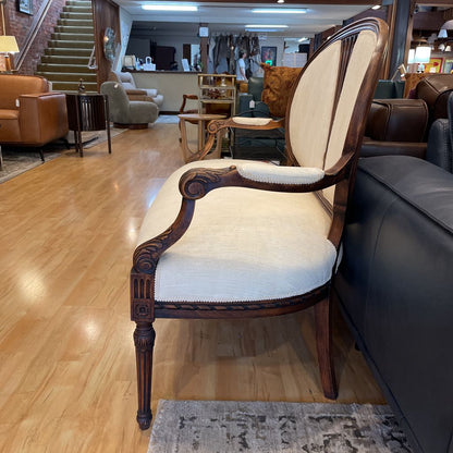 Vintage Oval Back Settee with White Textured Fabric