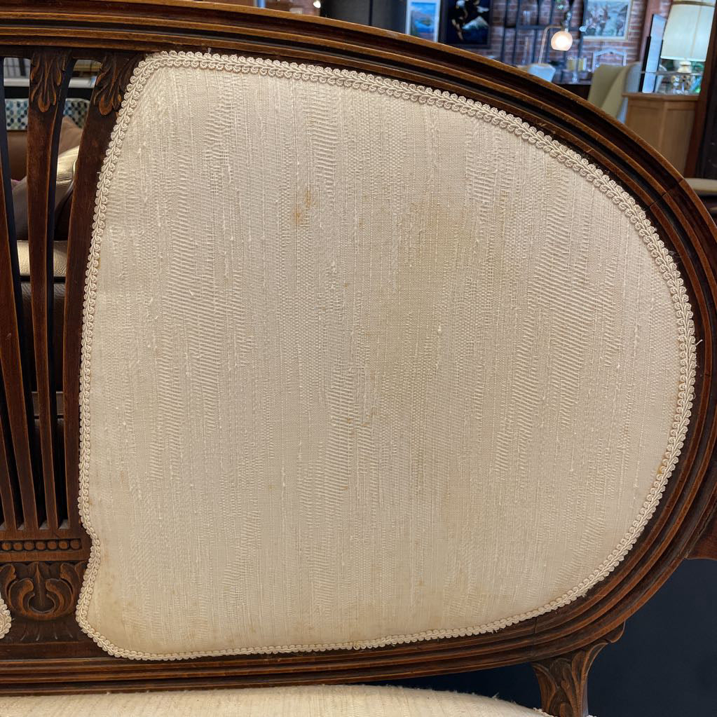 Vintage Oval Back Settee with White Textured Fabric