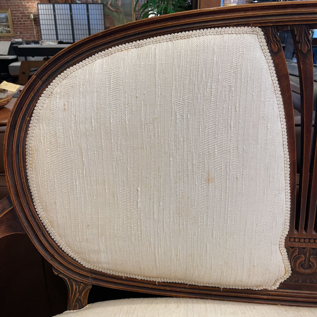 Vintage Oval Back Settee with White Textured Fabric