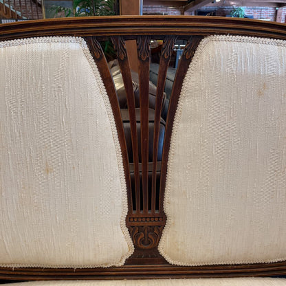 Vintage Oval Back Settee with White Textured Fabric
