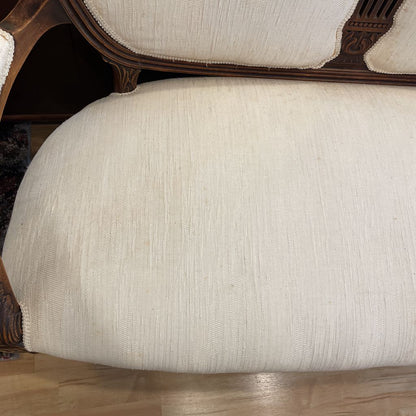 Vintage Oval Back Settee with White Textured Fabric