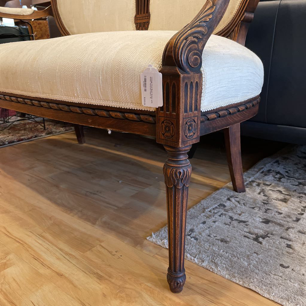 Vintage Oval Back Settee with White Textured Fabric