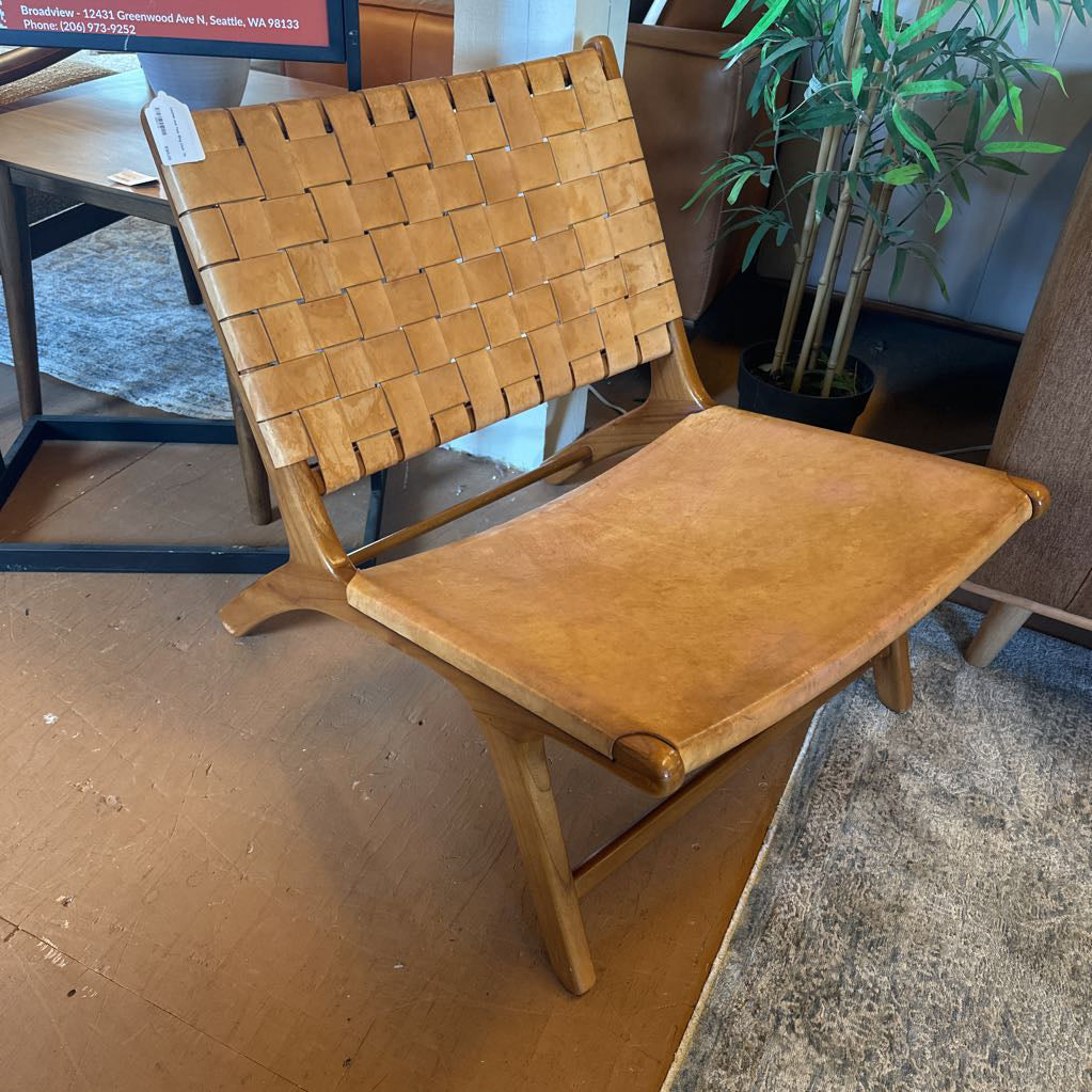 Leather and Teak Sling Chair