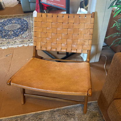Leather and Teak Sling Chair