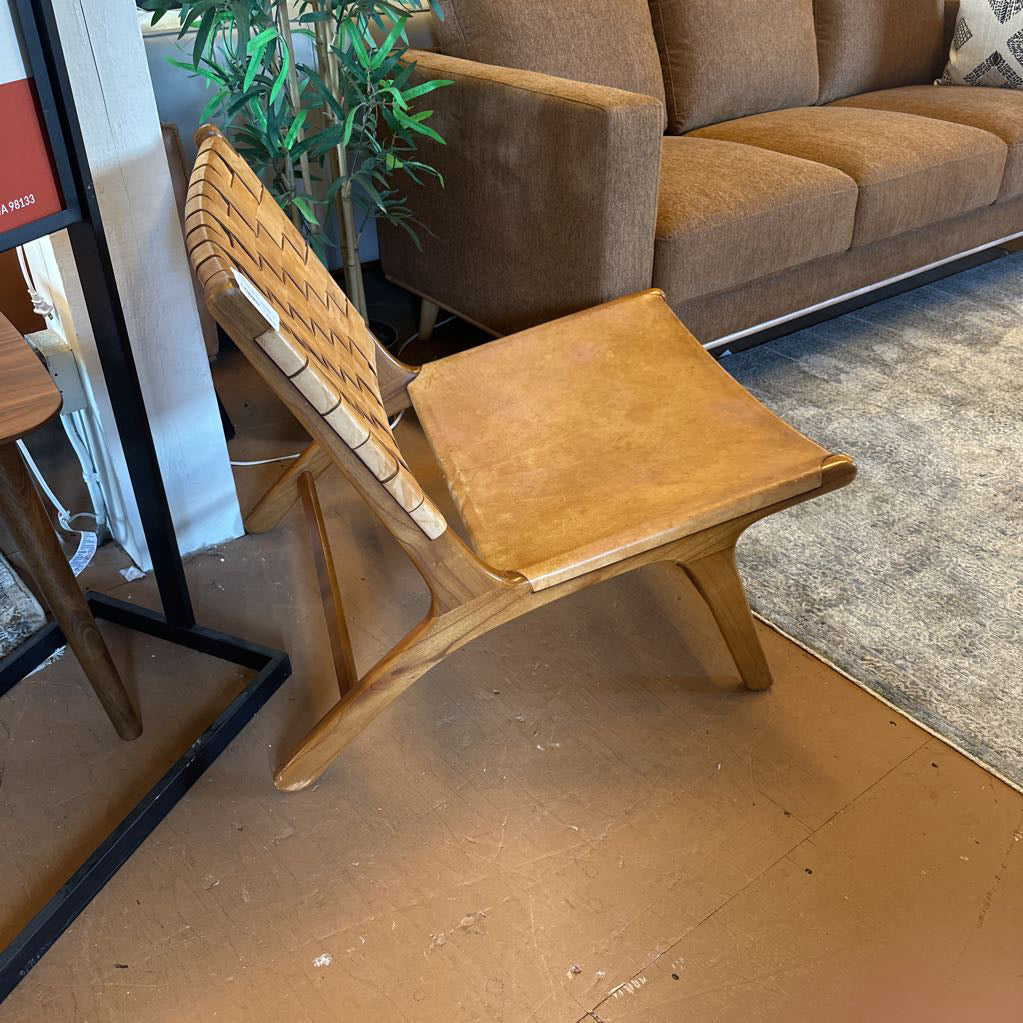 Leather and Teak Sling Chair