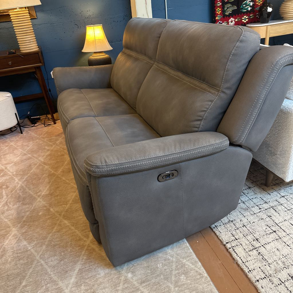 Grey Microsuede Power Loveseat