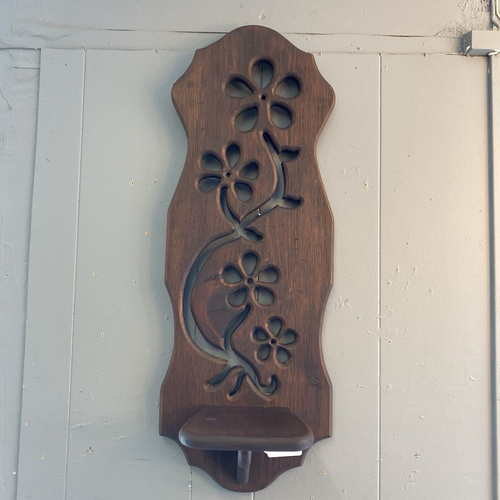Carved Floral Dark Wood Sconce Wall Shelf SMALLS