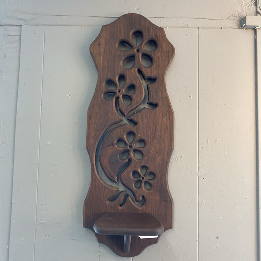 Carved Floral Dark Wood Sconce Wall Shelf SMALLS