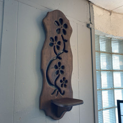 Carved Floral Dark Wood Sconce Wall Shelf SMALLS
