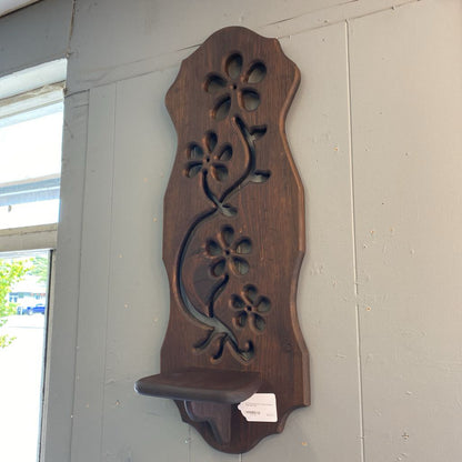 Carved Floral Dark Wood Sconce Wall Shelf SMALLS