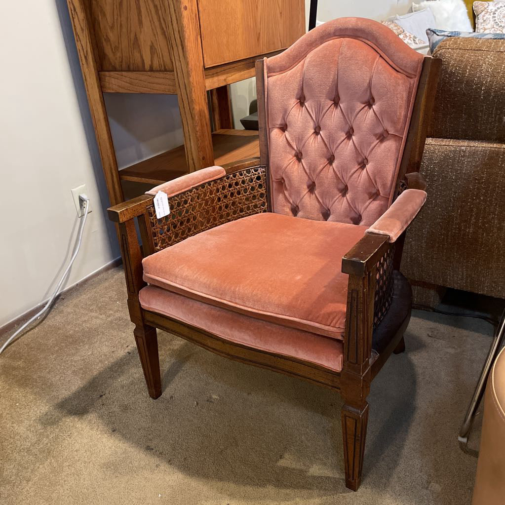 MCM Dusty Pink Velvet Cane Arm Chair