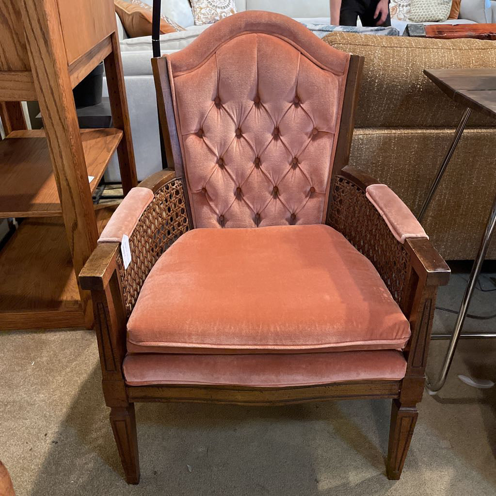 MCM Dusty Pink Velvet Cane Arm Chair