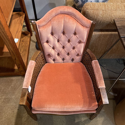 MCM Dusty Pink Velvet Cane Arm Chair