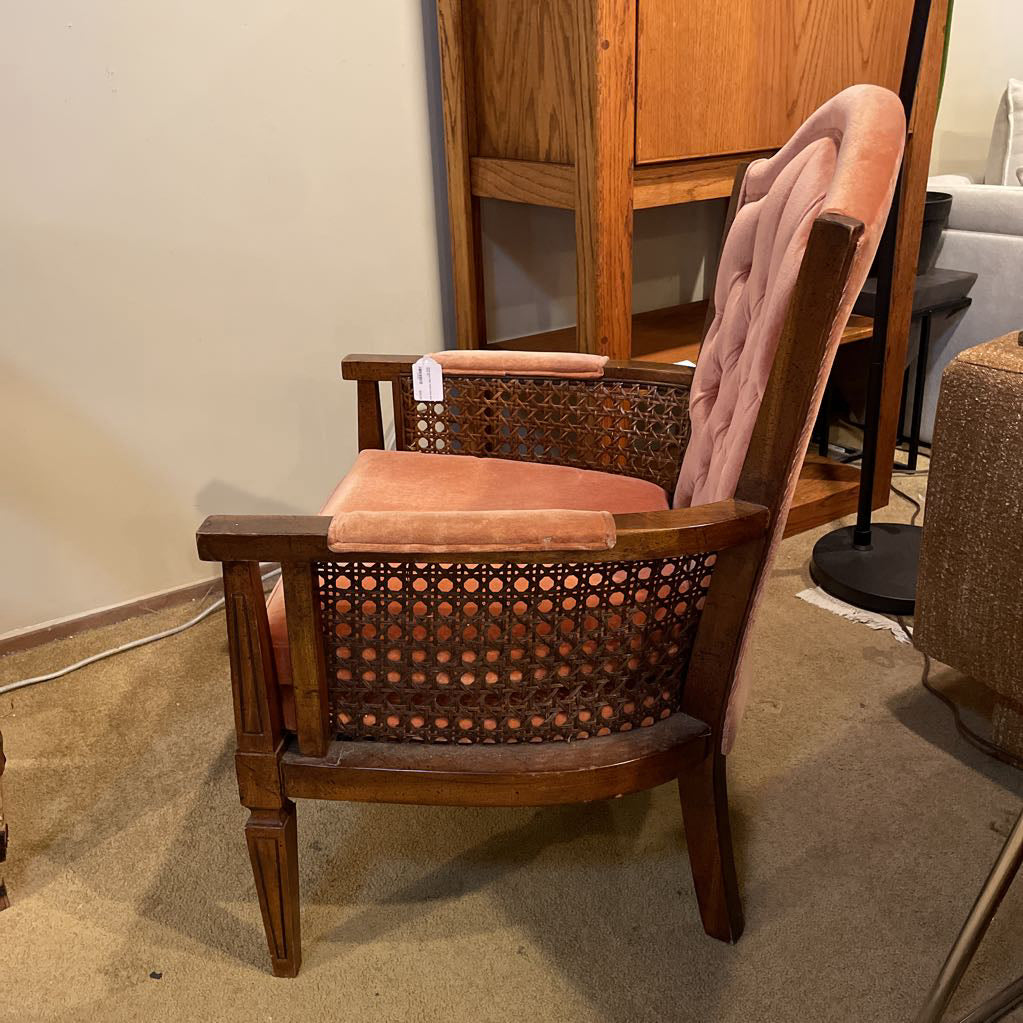 MCM Dusty Pink Velvet Cane Arm Chair