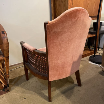 MCM Dusty Pink Velvet Cane Arm Chair