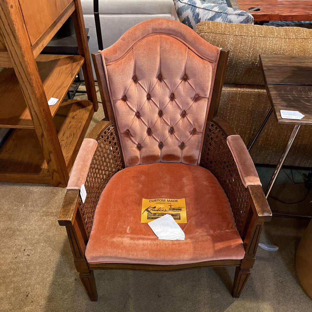 MCM Dusty Pink Velvet Cane Arm Chair