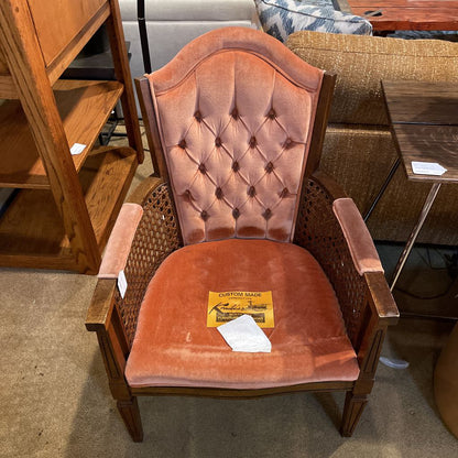 MCM Dusty Pink Velvet Cane Arm Chair