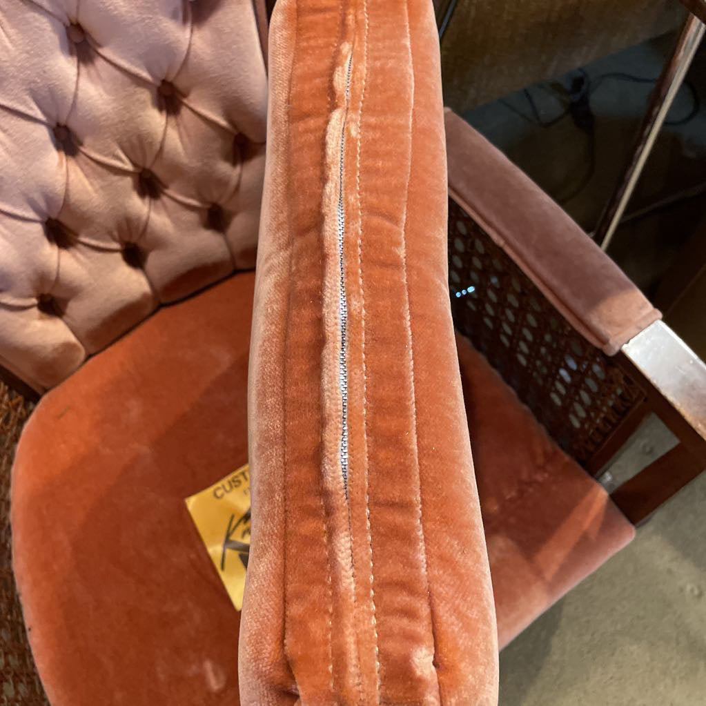 MCM Dusty Pink Velvet Cane Arm Chair