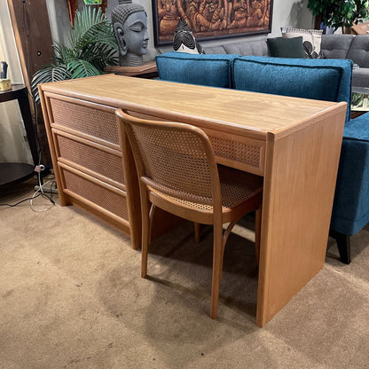 Vintage Cane 4 Drawer Desk with Cane Back Chair
