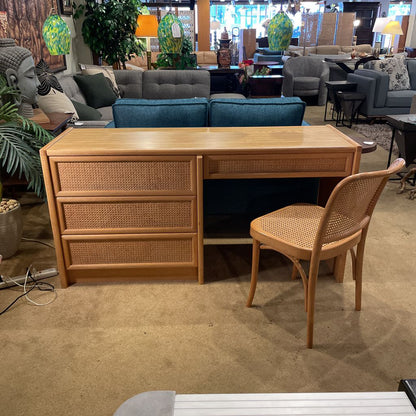 Vintage Cane 4 Drawer Desk with Cane Back Chair