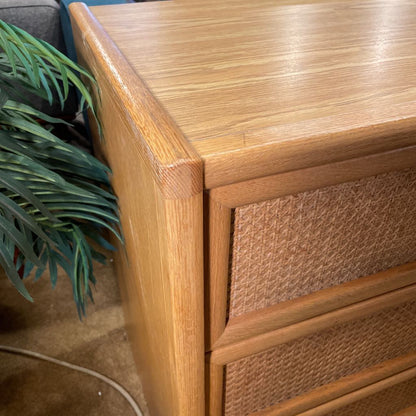 Vintage Cane 4 Drawer Desk with Cane Back Chair