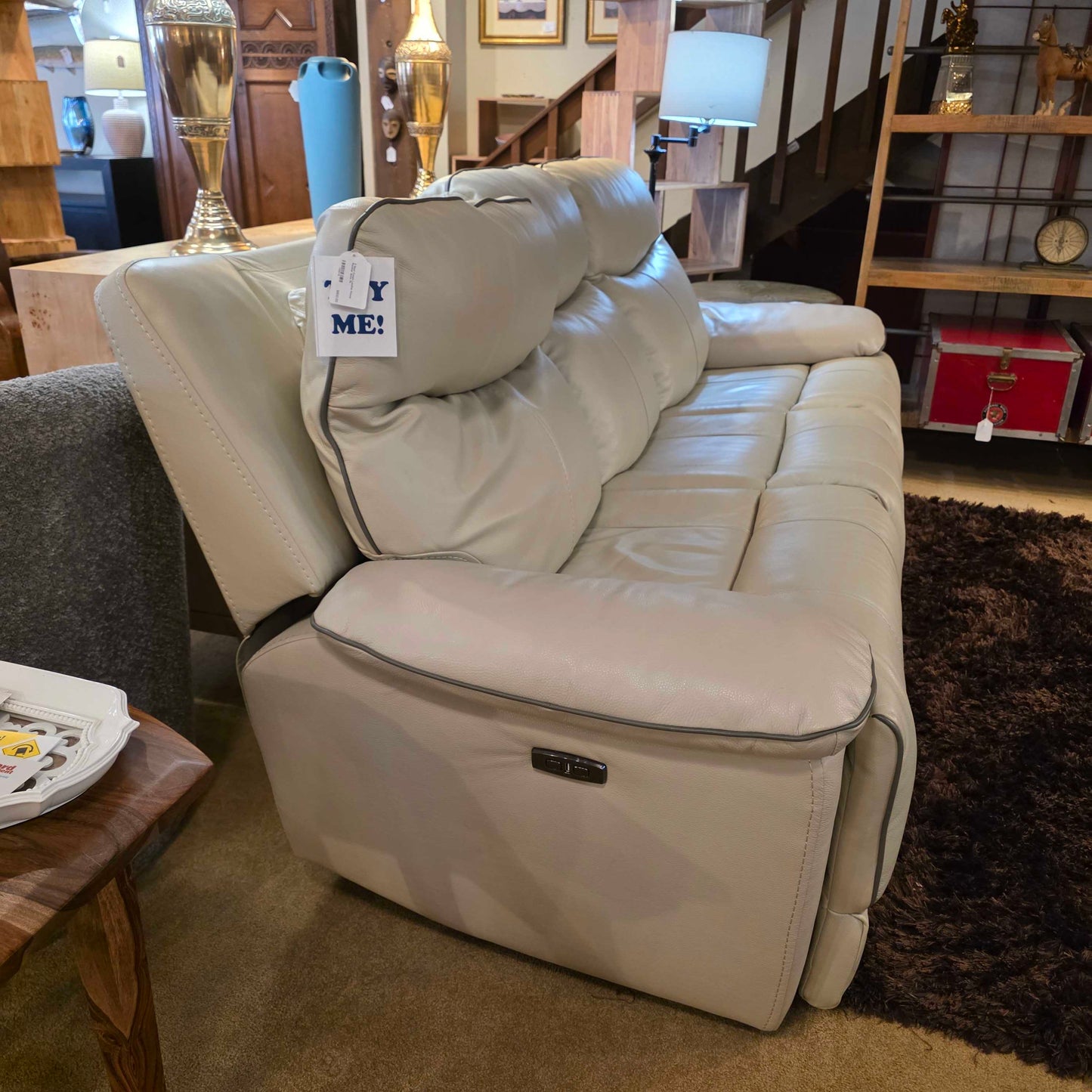 3 Seat Cream Leather Power Recliner Sofa U SOFAS