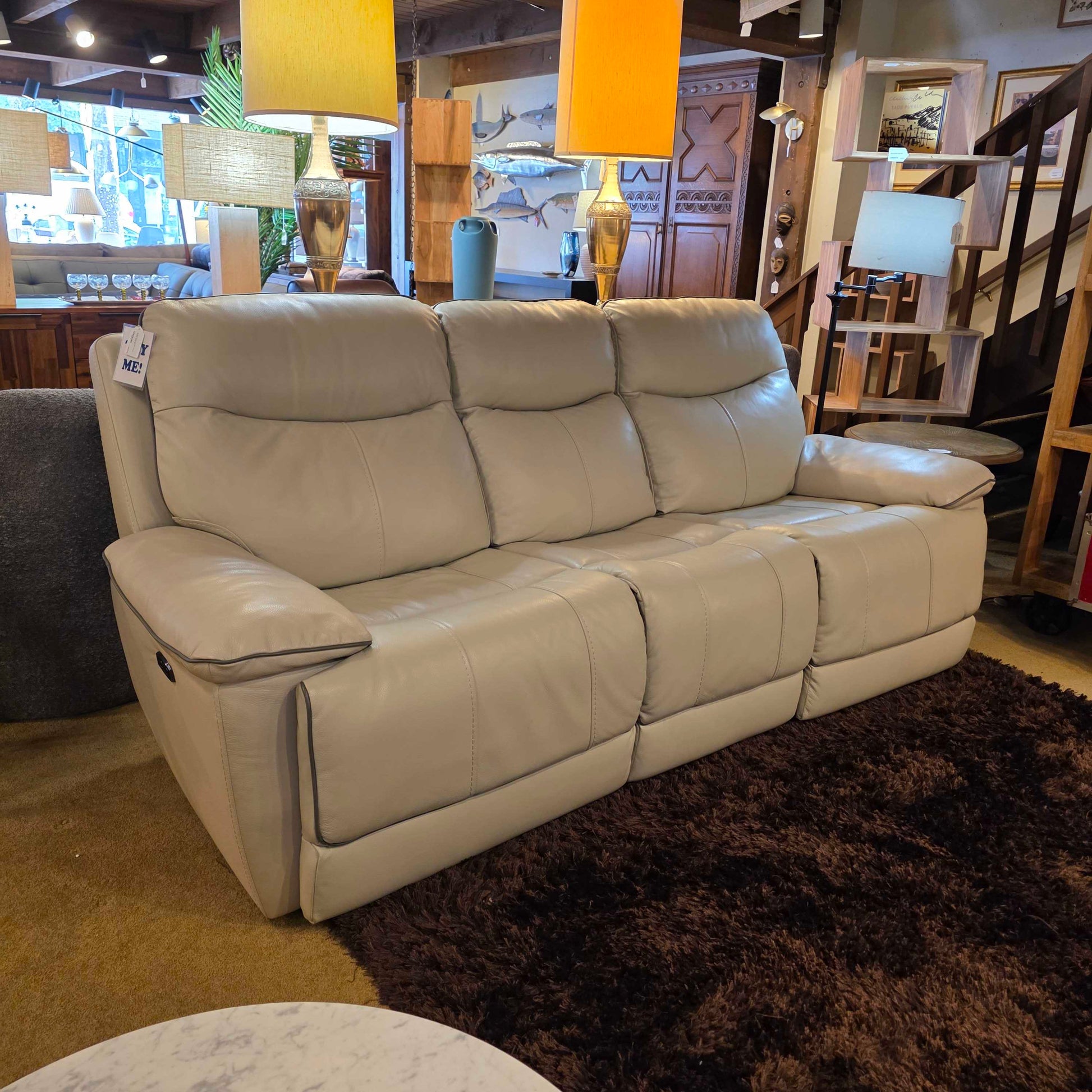 3 Seat Cream Leather Power Recliner Sofa U SOFAS