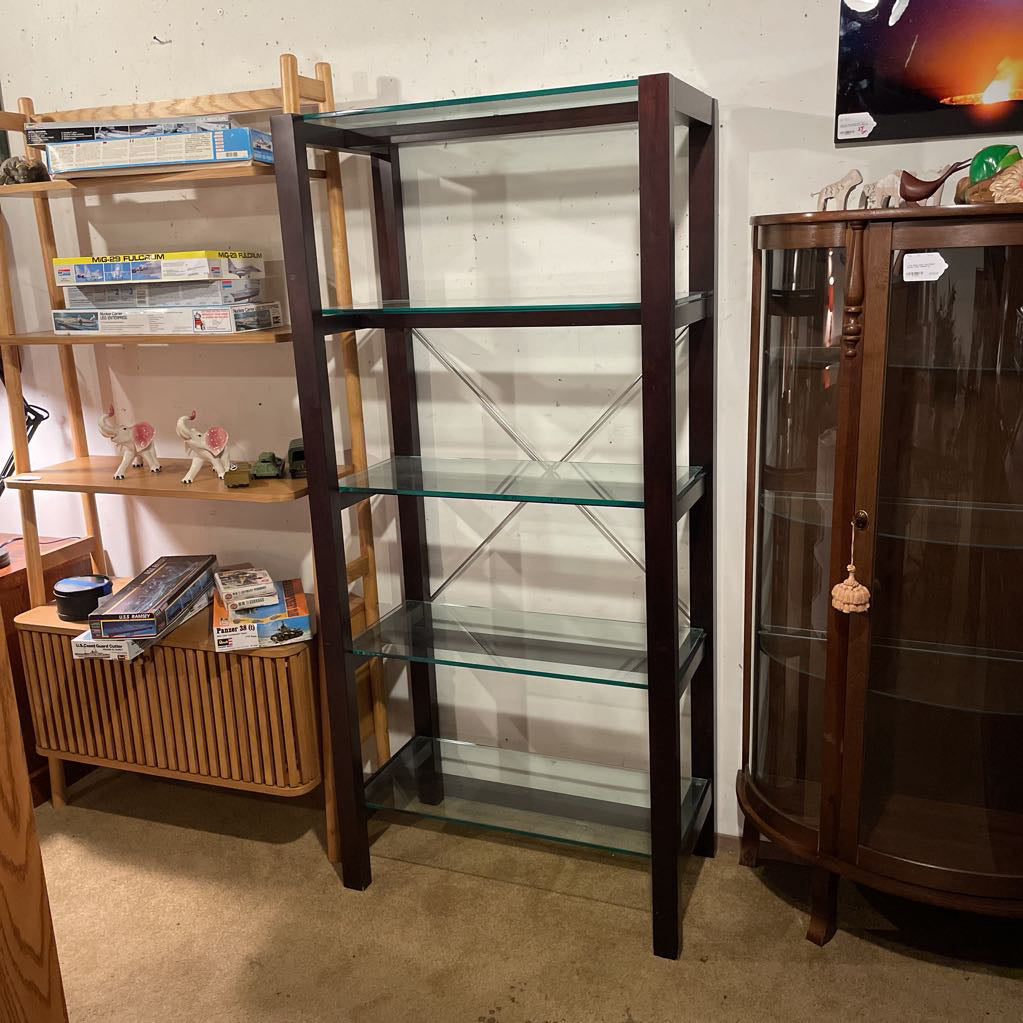 Black Wood w/Glass Shelves Etagere C BOOKSHELVES