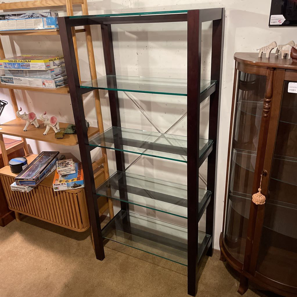 Black Wood w/Glass Shelves Etagere C BOOKSHELVES